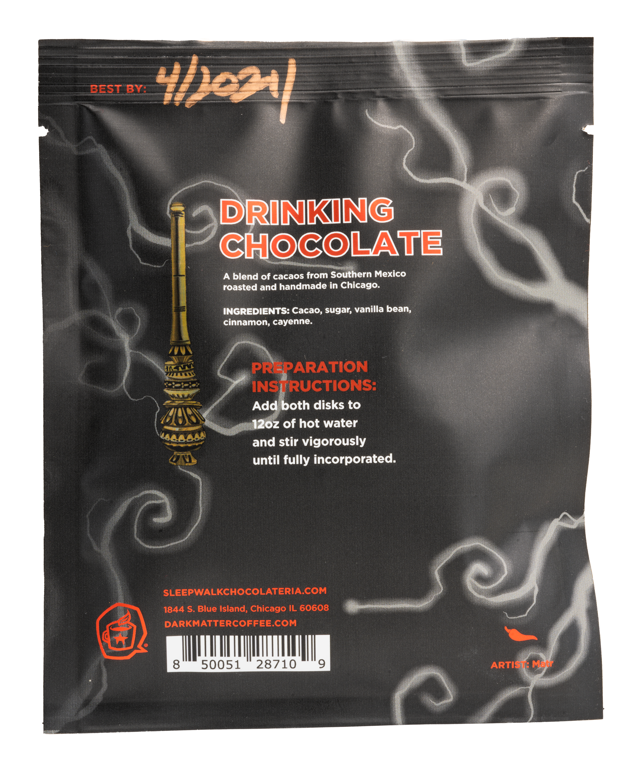 Back packaging drinking chocolate